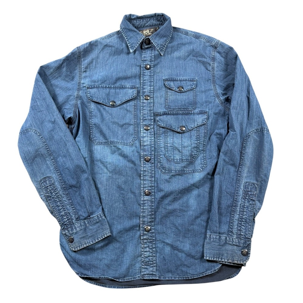 RRL Ralph Lauren Vintage Womens Blue Denim Work Shirt Snap Front Western XS RARE